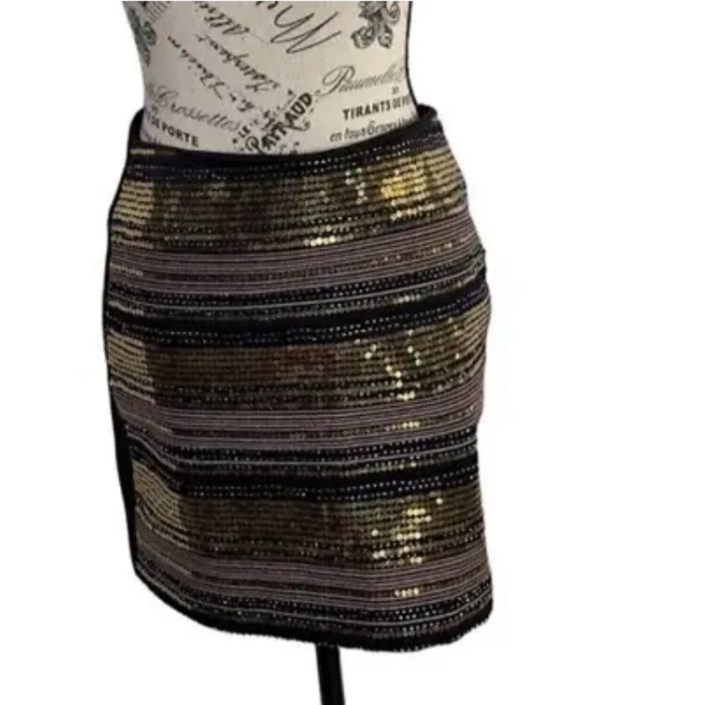 Xoxo Shimmer Sequin Mini Pencil Skirt Black, Gold & Silver Women's size Small